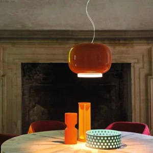Glossy Color Iron Glass Oval Pendant Lamp Modern Minimalist Hand Blown Art Glass Warm Light for Dining Room Villa Cafe Bar Home