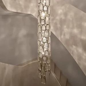 Gold Crystal LED Chandelier Pendant Light Adjustable Height Hanging 3000K Warm White for Hotel Lobby Foyer