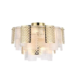 Gold Handmade Glass Round Ceiling Lamp for Bedroom