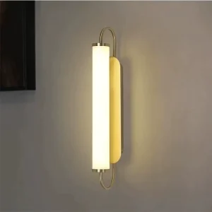 Gold Long Cylinder LED Wall Sconce Frosted Acrylic Tube Linear Wall Lamp Bedroom Bedside Living Room Decor Wall Light