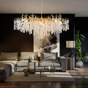 Gold Luxury K9 Crystal Modern Chandelier Grape Grain Shape Pendant Lamp Aluminum Branches Restaurant Living Room Light