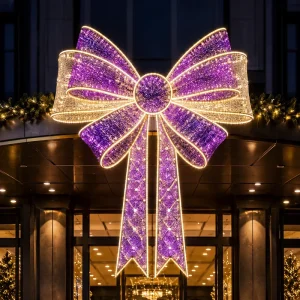 Gold Metal Purple PVC Mesh LED Bowknot Motif Light for Building Wall Entrance Christmas Festive Decor CE RoHS IP65 ODM OEM