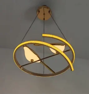 Gold Ring Bird Pendant Light LED Chandelier Suspended Ceiling Lamp for Living Room Bar Counter
