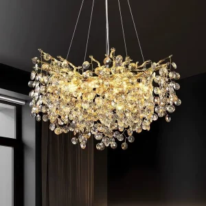 Golden Aluminum Branch Crystal Chandelier Pendant Light Living Room Dining Room Bedroom Luxury Pendant Lamp