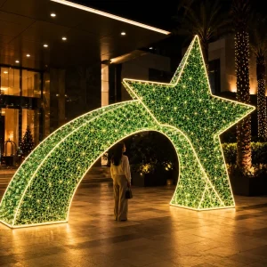 Grand Hotel Entrance Pathway CE UL IP65 Metal Frame Creative Shooting Star Shape Motif Light for Festival Christmas