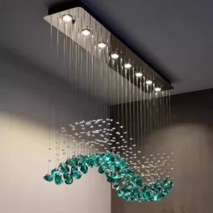 Green Nature Crystal Wave LED Chandelier Pendant Light Indoor Restaurant Wedding Decoration for Home Villa Adjustable Height