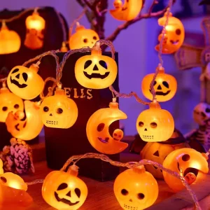 Halloween LED pumpkin moon lantern string decoration photography props bar horror atmosphere scene setup colored lights