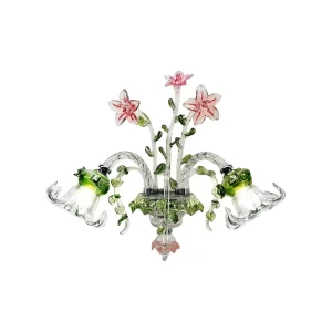 Hand Blown Floral Glass Wall Sconce Two Light Wall Lamp for Living Room Bedroom Interior Decoration