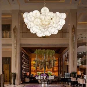 Hand Blown Round Glass Luxury Custom High Ceiling Chandeliers Light Decorative Hanging Pendant Lighting Fixture