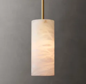 Hand Carved Alabaster Cylinder Chandelier Pendant Light for Kitchen Island Hallway or Dining Room
