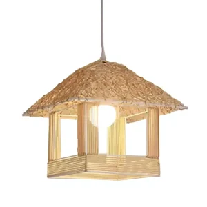 Hand Woven Rattan Pendant Light Natural Bamboo Dome Hanging Lamp Warm Ambient Ceiling Lighting