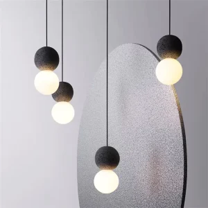 Handmade Cement Ball Pendant Light Natural Lighting Fixture Globe Ceiling Hanging Lamp Chandelier for Kitchen Island Home