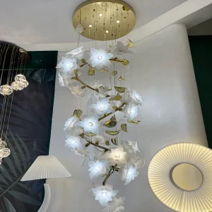 Handmade Flower Shape Decoration Lamp Lobby Stair Glass Chandeliers Pendant Light