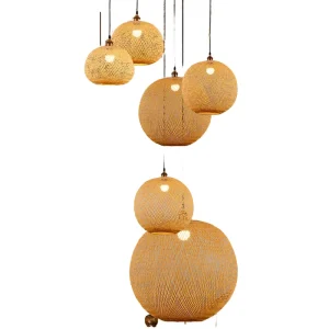 Handmade Modern Rattan Chandelier Bamboo Weave Pendant Light for Home Restaurant Decoration Easy Ceiling Hanging Lamp