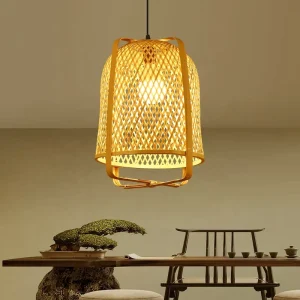 Handmade Natural Bamboo Pendant Light Bohemian Boho Woven Wicker Eco Friendly Rattan Hanging Lamp for Kitchen Island Dining Room