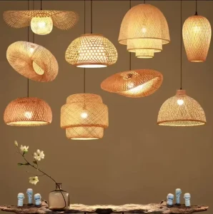 Handmade Rattan Art Chandelier Lamps Dining Room Led Black Weave Bamboo Pendant Lights