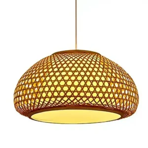 Handwoven Bamboo Dome Pendant Light Natural Bamboo Middle Size Hanging Lamp Warm Ambient Lantern for Hospitality Dining Room