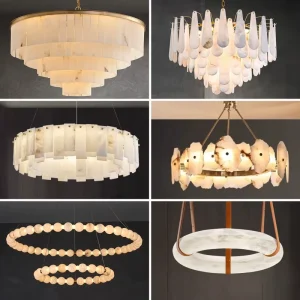 Hanging Chandelier Hotel Lobby Decorative Lighting Custom Made Round Double Ring Marble Pendant Light for Dining Rooms