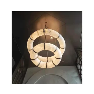 Hanging Chandelier Hotel Lobby Decorative Lighting Custom Made Round Double Ring Marble Pendant Light for Dining Rooms