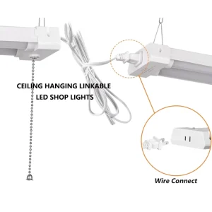 Hanging Linkable LED Shop Lights 4ft 36W 3CCT Daylight LED Ceiling Lights for Garage Supermarket Plug Integrated Luminaires Iron