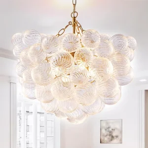 Hanging Lustre Luxury Crystal Pendant Lamp Light Gold Metal Transparent Glass Hotel Chandelier Glass Bubble Chandelier
