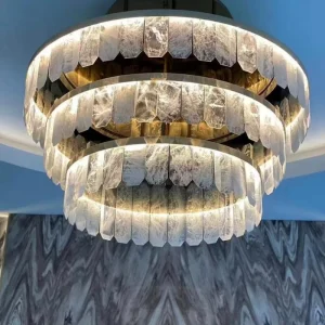 Hanging Natural Crystal Chandeliers 2 Tier Quartz Stone Stainless Steel Pendant Light Chandelier for Room