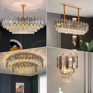 Hanging Round Pendant Light Adjustable Height Modern Ceiling K9 Crystal Chandeliers Fixture for Living Dining Room