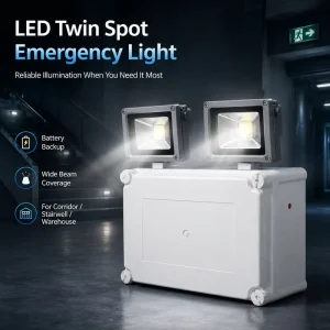 Heavy Duty Impact Resistant Housing LED Dual Head Emergency Light OEM IP65 3 Hour Backup Twin Spot Lamp Commercial Building