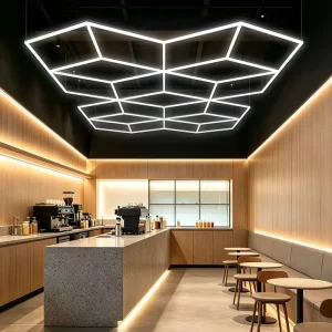 Hexagon Modular LED Linear Lighting System Retail Chain Store Ceiling Fixture Commercial Display Lighting Design Pro