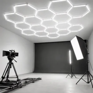 Hexagonal LED Ceiling Light for Photo Video Studio Honeycomb Lighting 6000K CRI 90 Flicker Free Aluminum