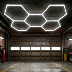 Hexagonal LED Lighting Honeycomb Light for Garage Workshop Hexagon Garage Lights Bright Ceiling Illumination