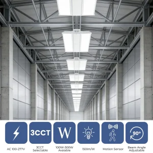 High Bay Light Industrial Hanging Linear 100W 300W Warehouse Factory Gym Workshop CCT Dimming 0 10V ETL FCC 5 Year