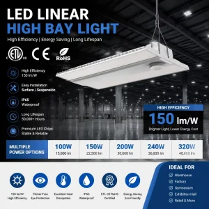 High Brightness 150lm/W LED Linear High Bay Light Motion Sensor Optional for Industrial Warehouse