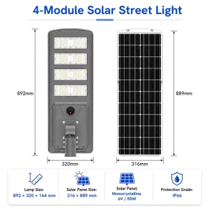 High Brightness 4 Module Aluminum Alloy DC Solar Street Light IP66 Waterproof Outdoor LED Street Lamp