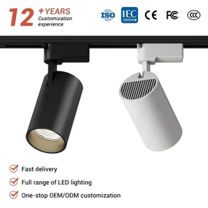 High Brightness Commercial Lighting Hotel Villa Store Black White Ceiling Aluminum 20W 30W Rail System COB LED Track Light