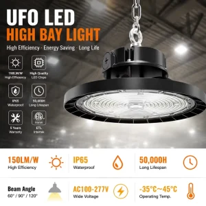 High Brightness Dimmable 150W IP65 Industrial High Bay for Gymnasiums Warehouses Workshops Garages Centers Badminton