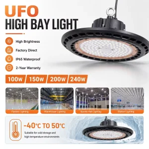 High Brightness IP65 Aluminum UFO High Bay Light 100W 150W 200W 240W for Industrial and Warehouse Use