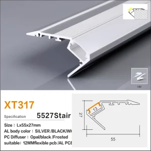 High Brightness LED Profile Lights for Stair Lighting Anodized Aluminum Track for Steps