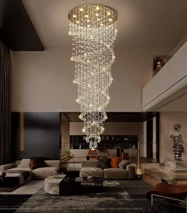 High Ceiling Chandelier Long Light Glam Chandeliers Crystal Pendants Light Fixtures for Foyer Entryway Living Room Stair