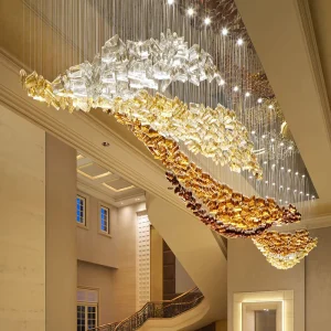 High Ceiling Colorful Glass Chandelier Large Modern Luxury Creative Ceiling Hanging Pendant Light