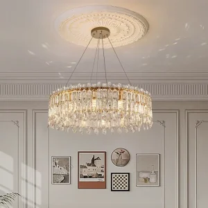 High Ceiling Hanging Lamp LED Round Modern Luxury Crystal Chandelier Pendant Light