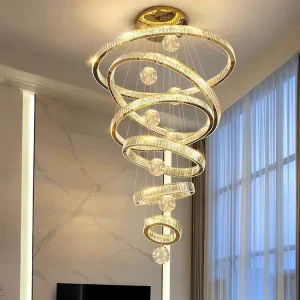 High Ceiling Pendant Light Round Circle Ring Modern Villa Hotel Lobby Staircase Hanging Luxury Crystal Chandelier