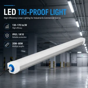 High Efficiency IP65 IK10 LED Tri Proof Light 20W to 80W for Industrial Warehouse and Factory Projects