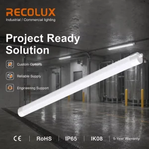High Efficiency LED Damp Proof Luminaire IP65 Full PC Housing Tri Proof Light for Basement Lighting