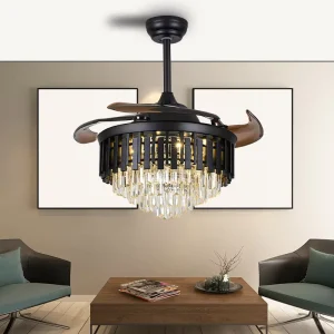 High-End LED Ceiling Fan Light Modern Luxury Invisible Design for Home Restaurant Iron Body with Electric Crystal