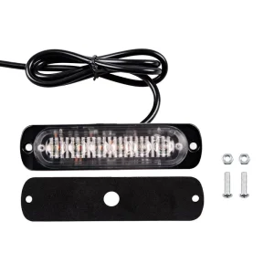High Intensity LED Amber Strobe Light Bar 12V Flashing Grille Warning Lights IP65 Waterproof 6 LEDs 120 Lumens for Cars Trucks