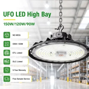 High Lumen Industrial Lamp 150W 3CCT Power&CCT Tunable Pendant Light DLC Waterproof IP65 0-10V Dimmable UFO LED High Bay Light