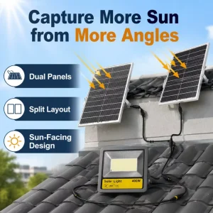 High Power 400W Split Solar Flood Light 400W Two Solar Panels IP66 Solar Security Light for Stadium Farm Parking Lot