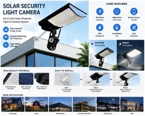 High Power Camera 4G Dual Monitoring IP65 ABS LED Solar Street Light with 5 Year Warranty for Outdoor Road Use