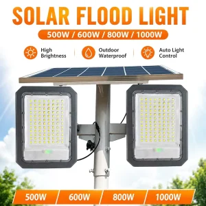 High Power Dual Head Solar Flood Light 500W 1000W IP67 Waterproof Aluminum LED Outdoor Light with Remote Control for Road Garden